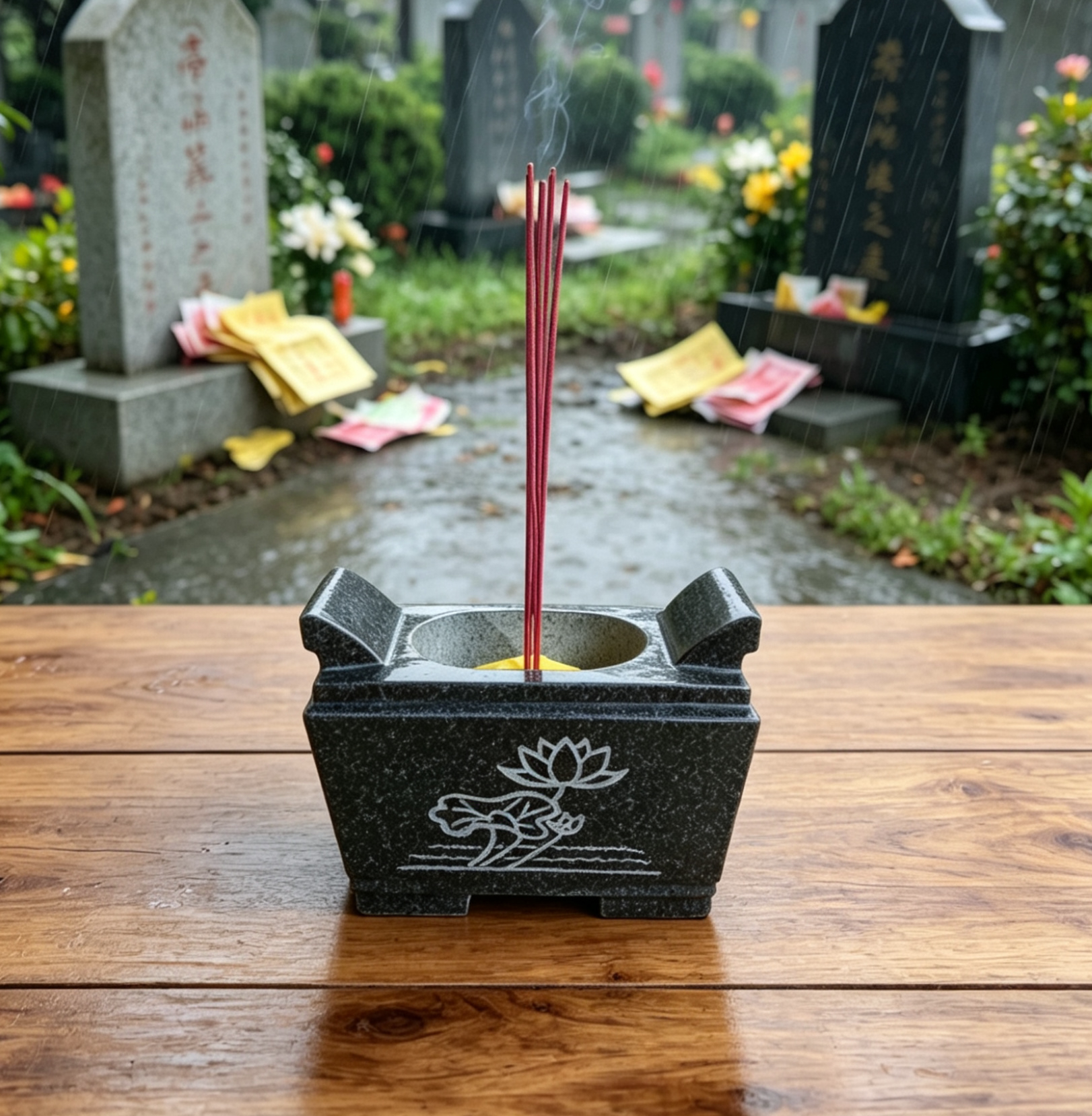 石香炉墓地香炉长方形祭祀莲花石材香炉青石福字香炉户外石头香炉