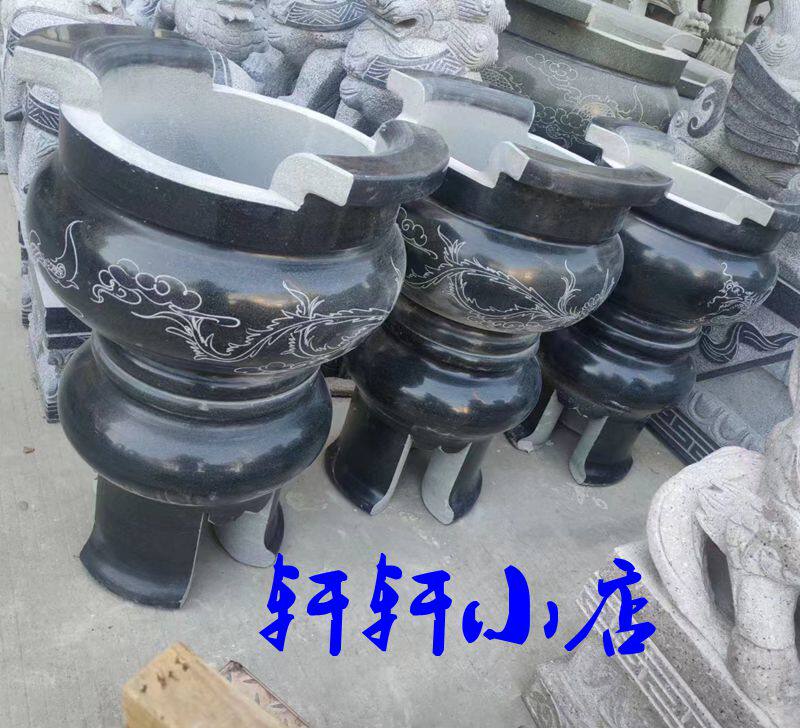 石雕香炉青石鼎大号圆形寺庙祠堂祭祀供佛家用大理石石材带座香炉