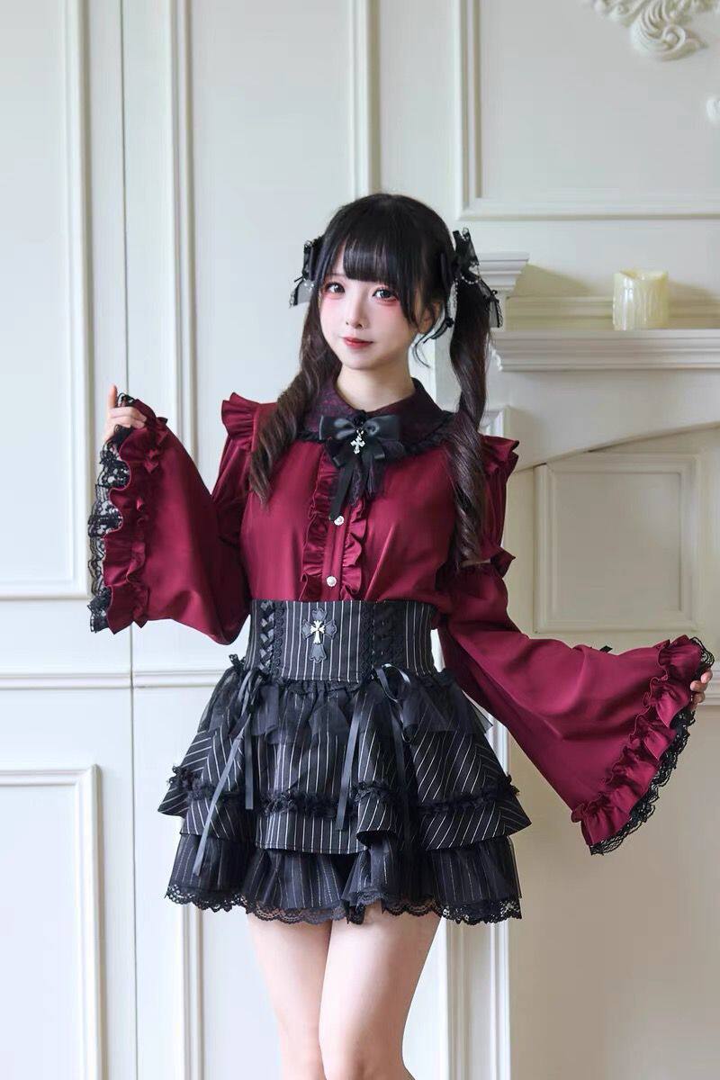 thumbnail for Lei thunder suit top mass production lolita Japanese shirt plain subculture detachable Hime-sleeve shirt