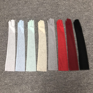 纯色透明时装 DIY薄纱素面紫白黑色礼仪手套 女新娘婚纱走秀70CM长