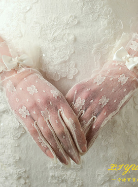 洛丽塔花嫁少女生白色lolita蕾丝花边短旅拍简单复古森系仙手套