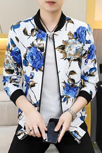 秋冬新款男士花夹克帅气印花时尚休闲修身加绒加厚外套9981p75图片