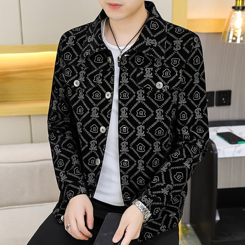 春季新款翻领灯芯绒夹克男士时尚休闲加肥加大青年外套潮JK321p90,男装夹克,星座1507