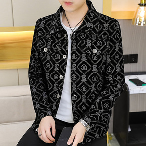 春季新款翻领灯芯绒夹克男士时尚休闲加肥加大青年外套潮JK321p90图片