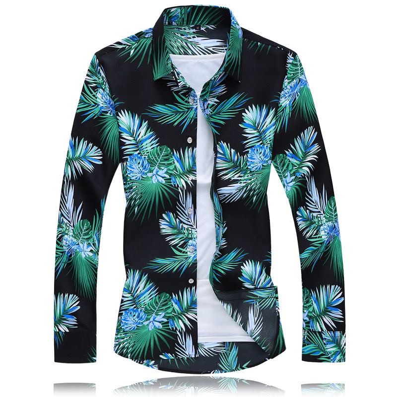 2021秋季新品男时尚休闲印花加肥加大码潮流长袖印花衬衫C118p35，男装衬衫，星座1507