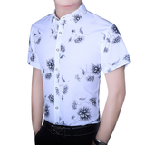 青年男式衬衫夏季潮男新弹力印花加肥大码短袖花衬衫C7041p45，男装衬衫，星座1507