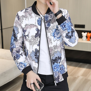 春季新款男士花纹时尚休闲修身棒球领夹克衫男装印花外套9981p70,男装夹克,星座1507