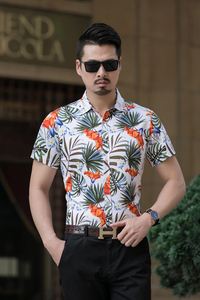 2023新款短袖花衬衫夏季潮男帅气数码印花加肥大码花衬衫C7035p45图片