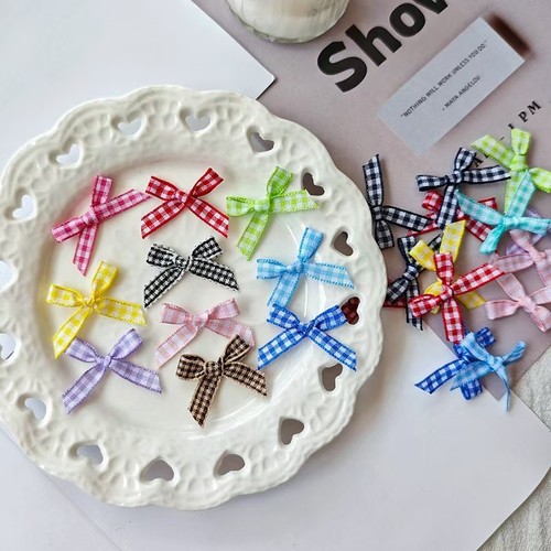 格子千鸟格小蝴蝶结装饰6mm宽成品少女心礼品打包辅料手工DIY材料