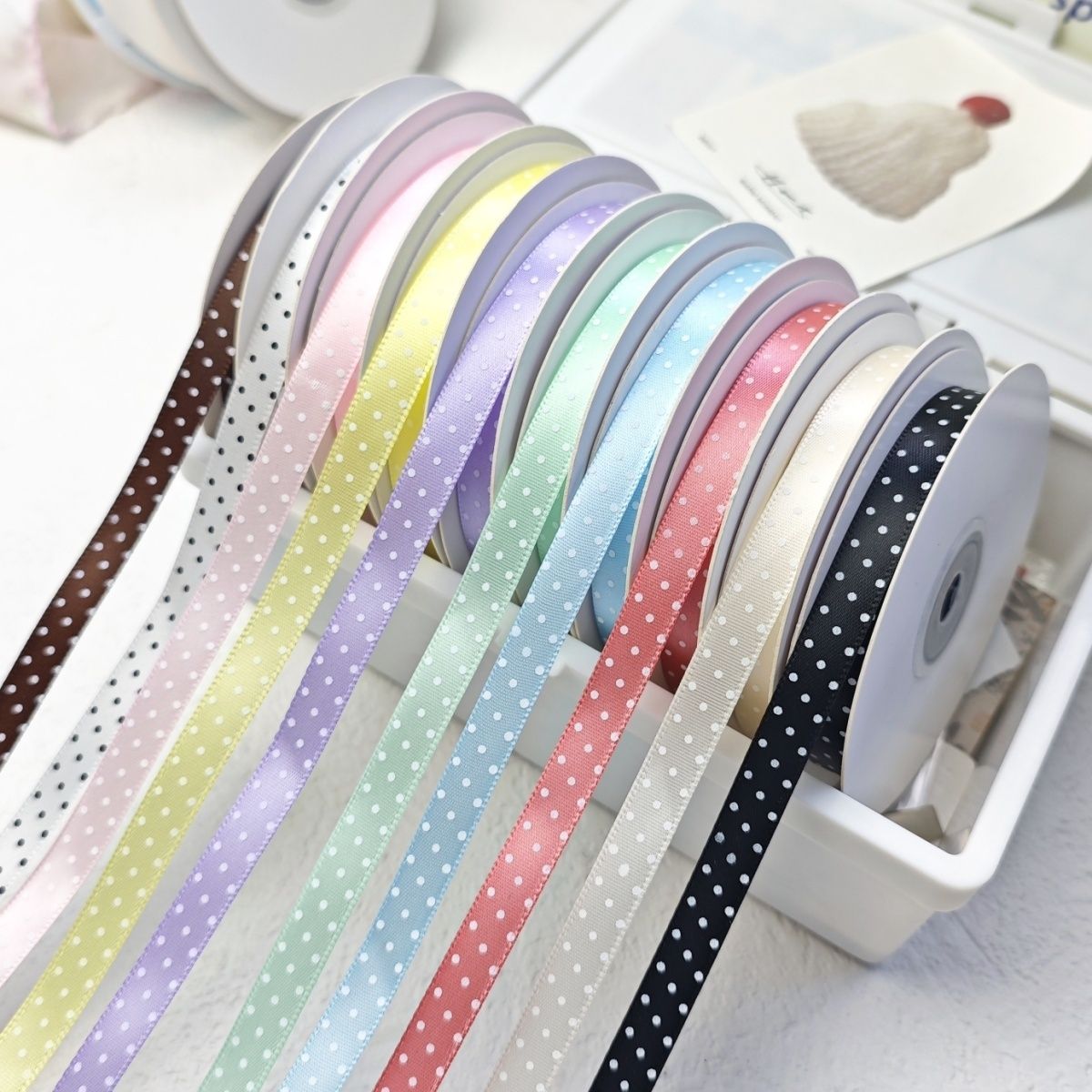 1cm宽波点丝带小圆点缎带手工DIY蝴蝶结花束礼品蛋糕包装装饰带