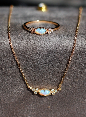 星恒|梦幻日系流光溢彩人工仿欧泊925纯银厚镀金日系戒指女