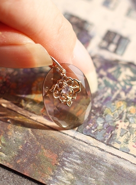 日系工厂天然茶水晶精切堇青石925银吊坠14k包金锁骨链项链女