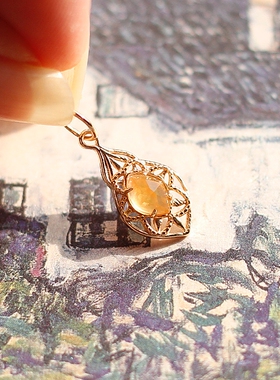 日系工厂天然黄水晶精切财富925银镀金吊坠14k包金锁骨链礼物项链