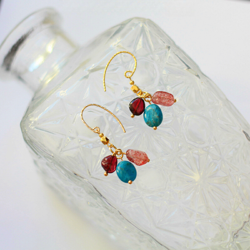 1月生辰石榴石草莓晶14k包金耳环