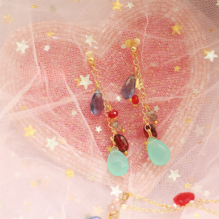 天然石榴石14k包金注金精致耳环