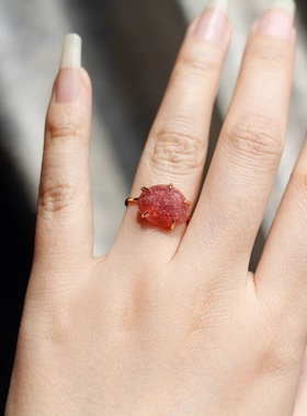 日系轻奢天然草莓晶aget*925纯银镀金戒指吊坠14k包金项链