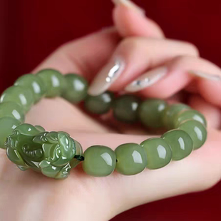 青玉女款 玉石手串霸王皮丘老型珠串B447 款 天然和田玉貔貅手链男士