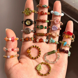 多巴胺戒指女小众设计个性串珠食指戒高级感时尚彩色可爱闭口