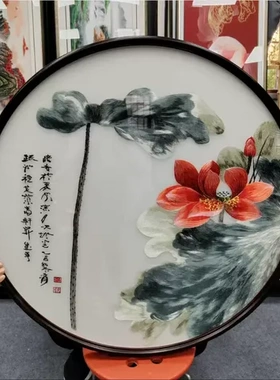 833圆形新中式刺绣装饰画客厅餐厅玄关线条结构寓苏绣80