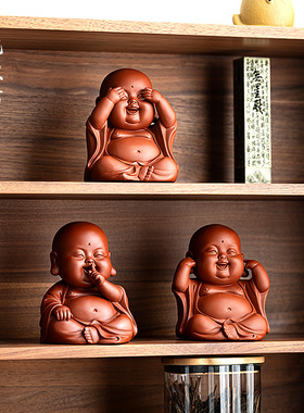 三不小和尚紫砂茶宠精品可养摆件收藏级茶玩茶桌茶台不听不看不说