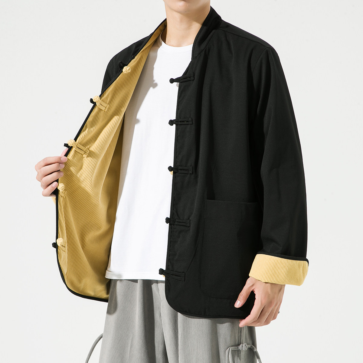 CHINESE STYLE AND HAN ELEMENTS REVERSIBLE JACKETS JACKETS BUCKLE SLACKS MENS NATIONAL TIDE STREET ETHNIC RETRO STYLE TANG COSTUMES