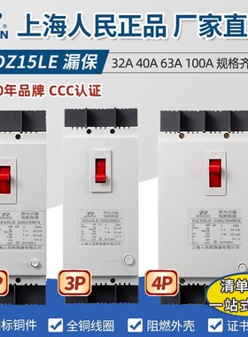 DZ15LE漏电保护器2P3P4P40A63A100A漏电断路器三相漏电开关保护器