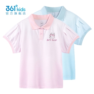 361度女童棉质POLO衫 K62424204 新品 2024夏渐变T恤中小童翻领短袖