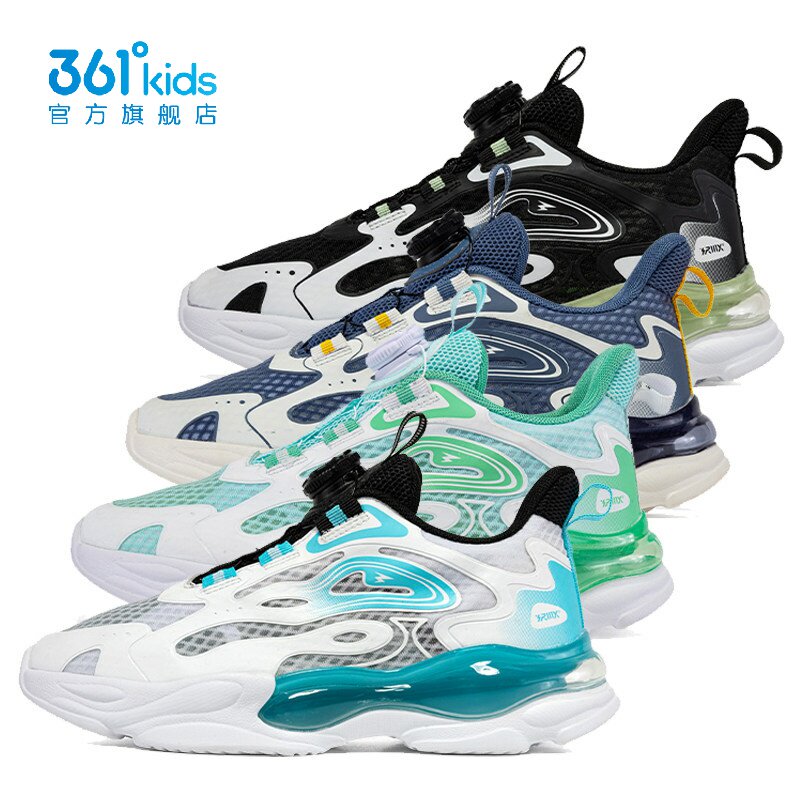 361度男童旋钮扣休闲鞋新品2024夏网面中大童气垫运动鞋K72423801