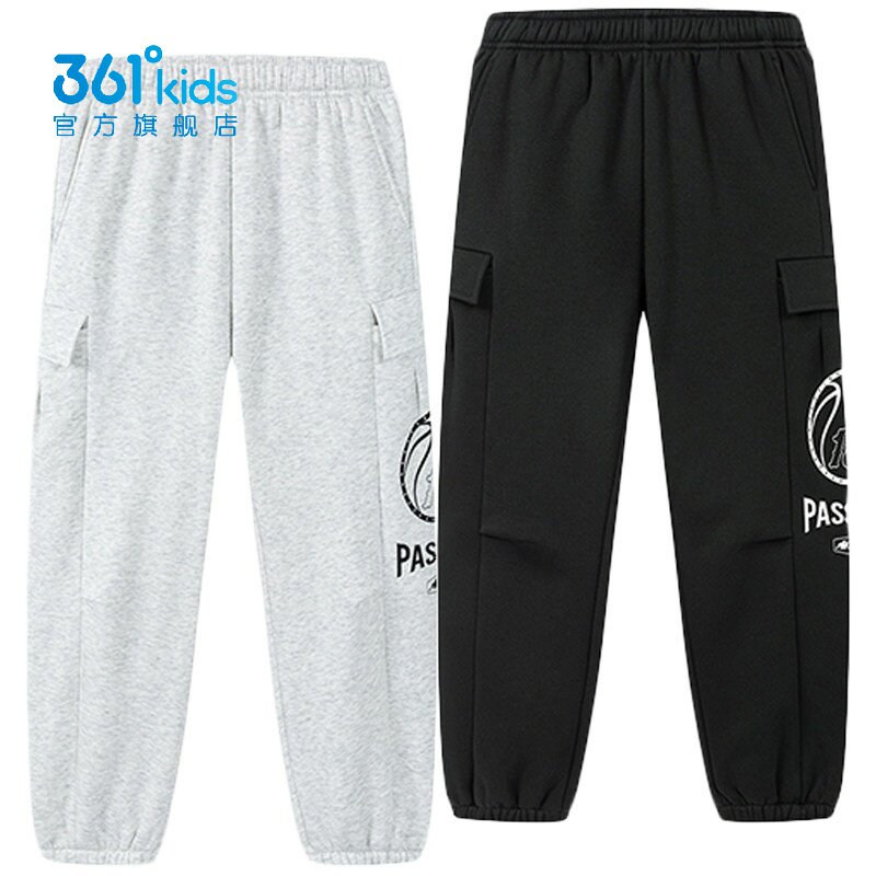 361度男童工装运动裤新品2025冬加绒长裤中大童收口卫裤K52541515