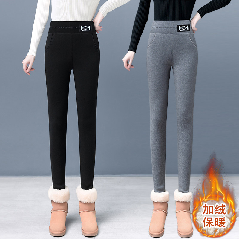羊羔绒女士打底裤秋冬款加绒加厚一体裤弹力高腰修身保暖外穿棉裤