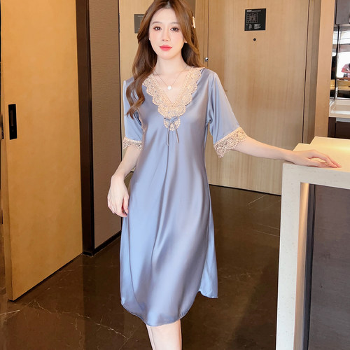 冰丝睡裙夏季薄款蕾丝花边