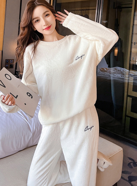 暖暖套装珊瑚绒睡衣女秋冬新款加绒加厚冬天保暖长袖法兰绒家居服