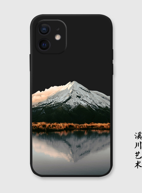 雪山高级冷淡风适用15苹果14手机壳13promax黑色12艺术11/8plus/xr华为mate60防摔P50荣耀90一加oppo全包vivo