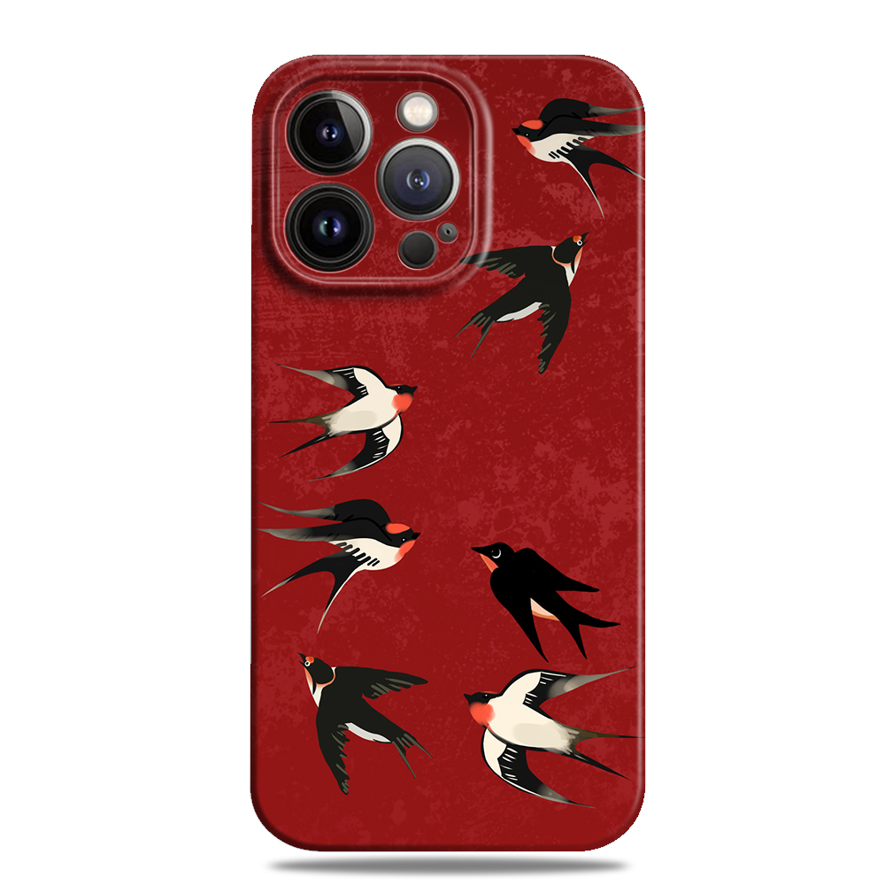 原创设计古风燕子红色手机壳全包