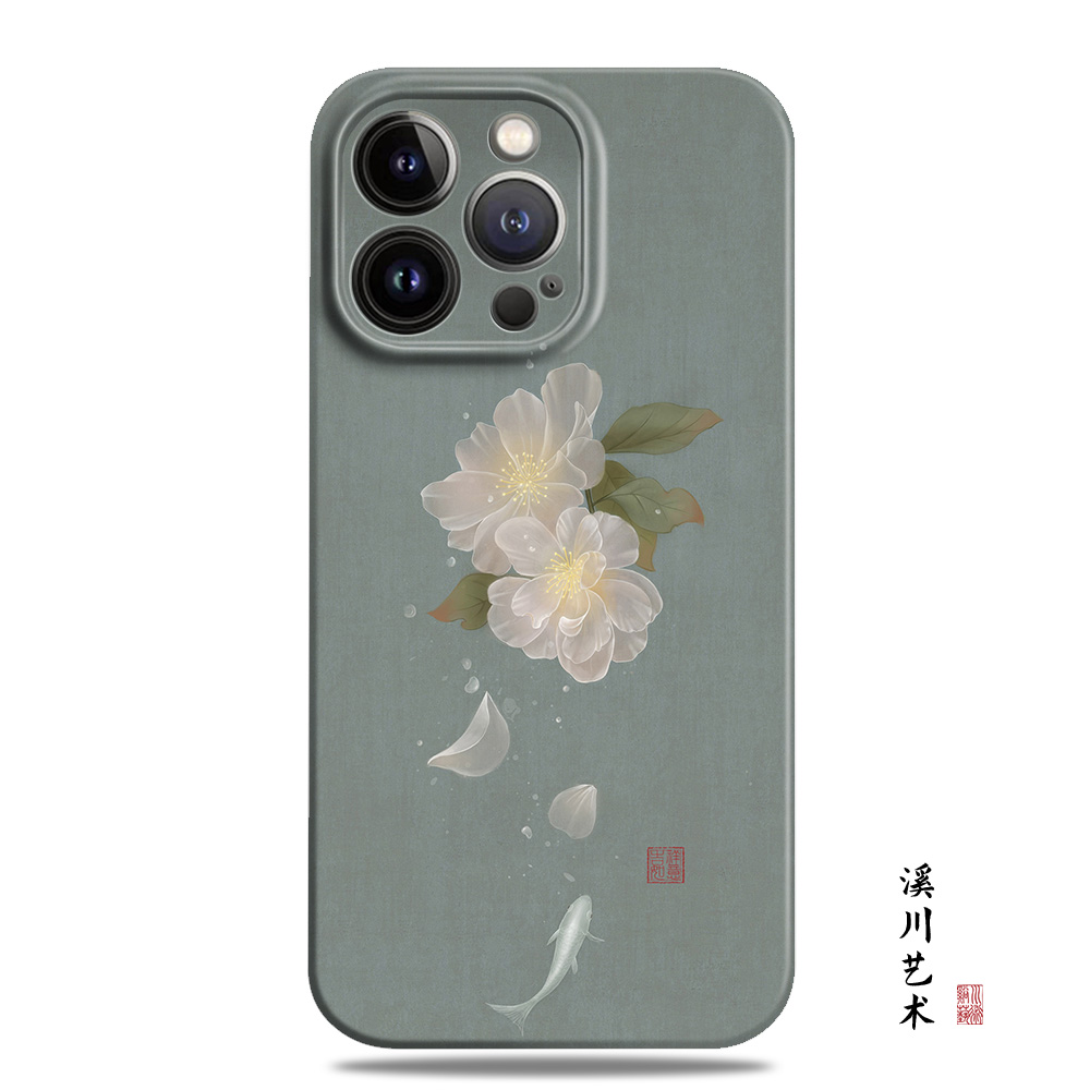 桃花锦鲤文艺复古中国风艺术适用16苹果15promax手机壳14小米13菲林华为nova12高级感mate60荣耀oppo一加vivo