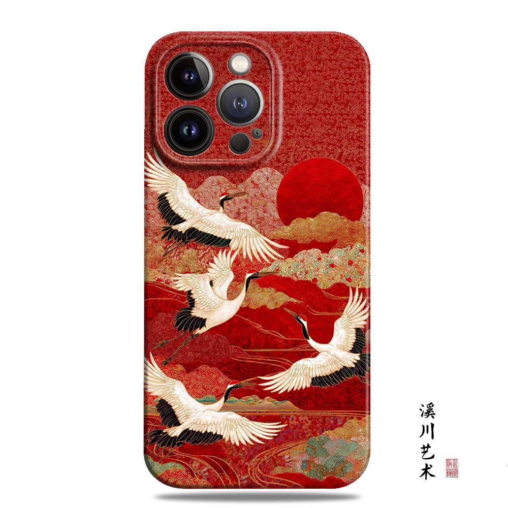 仙鹤飞日古风红色国潮祥瑞手机壳