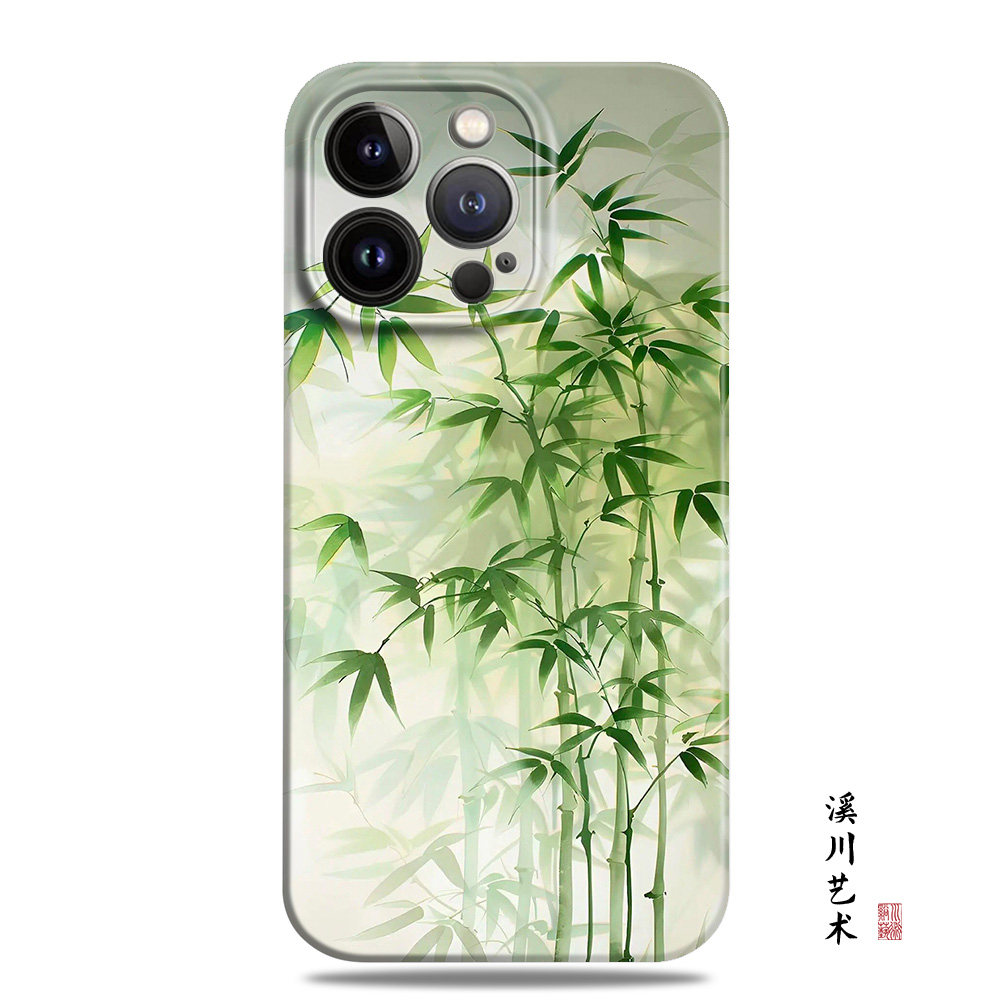 新中式竹林复古艺术适用17苹果16promax手机壳15小米14菲林华为pura70古风mate80荣耀500小众oppo一加vivo潮