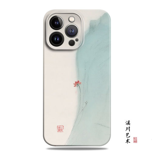 国风禅意淡青晕染小花手机壳极简