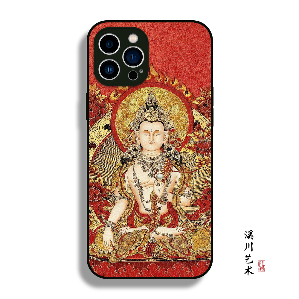 佛文化大势至菩萨红色唐卡手机壳