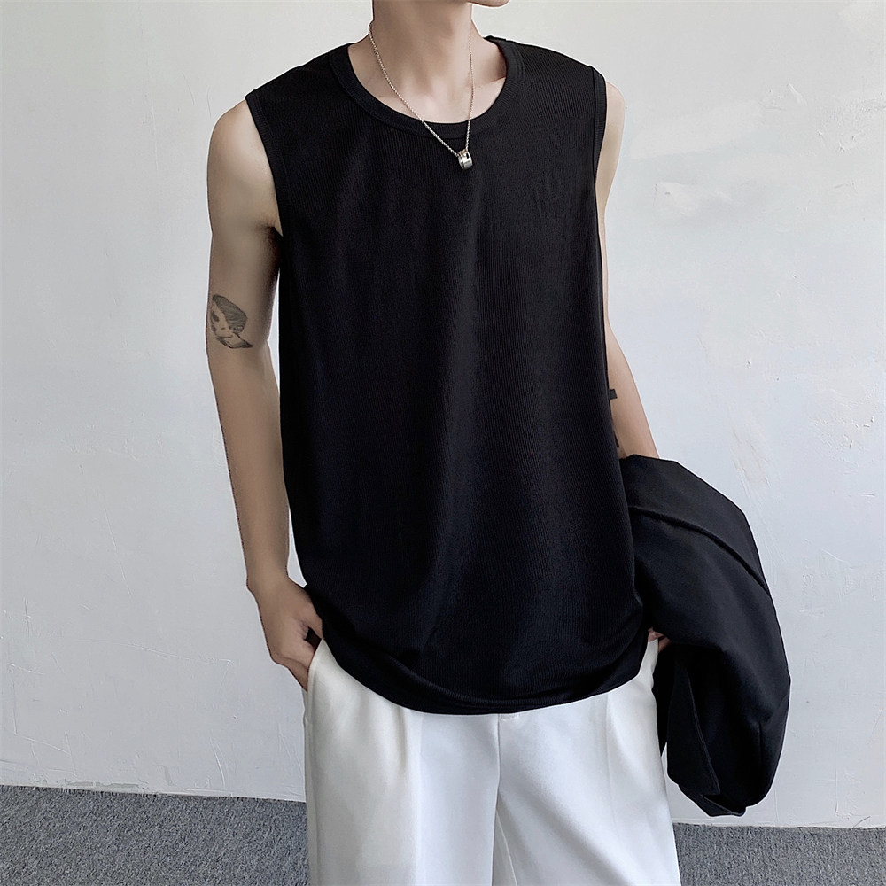 现货夏季痞帅男士套头背心纯色圆领三孔背心百搭潮510-1-DX06-P18图片