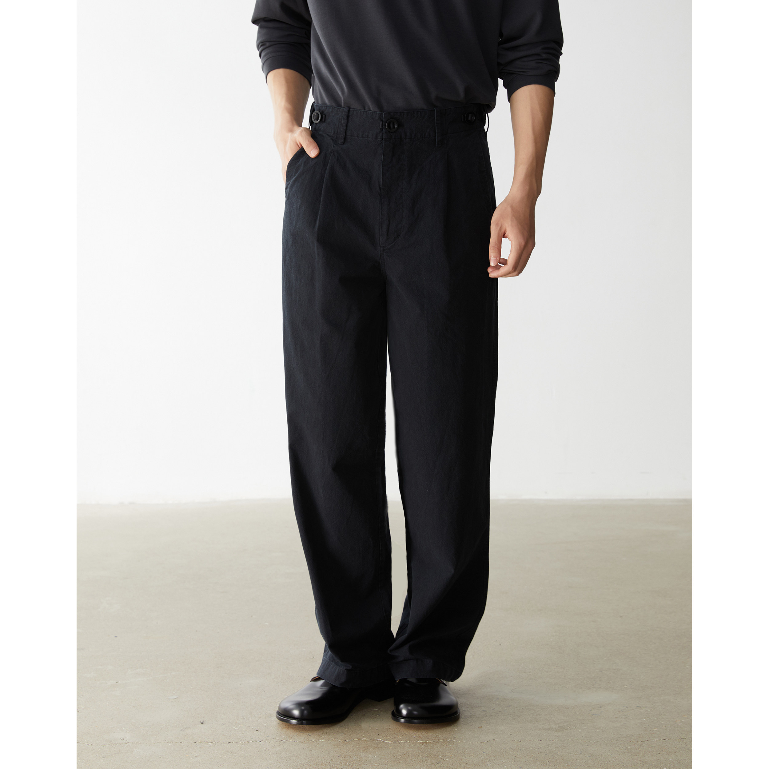 英式复古腰头色织匹马棉亚麻混纺加捻酵洗直筒长裤kurokawa黑川