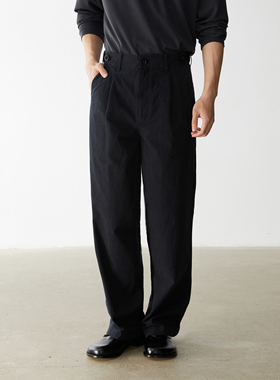 英式复古腰头色织匹马棉亚麻混纺加捻酵洗直筒长裤kurokawa黑川