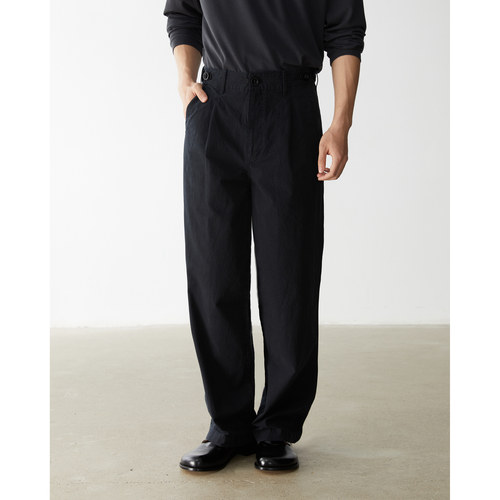 英式复古腰头色织匹马棉亚麻混纺加捻酵洗直筒长裤kurokawa黑川