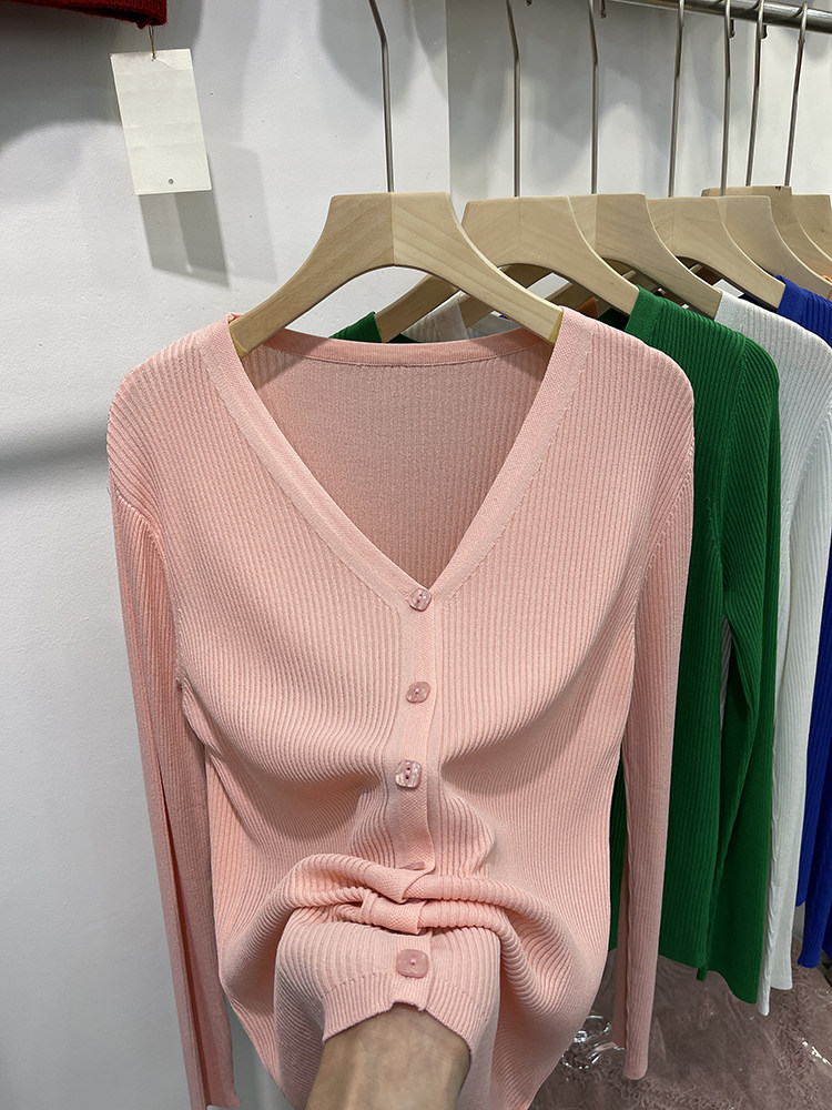 清仓捡漏专柜撤回外贸日单女装v领长袖针织开衫宽松纯色上衣外套