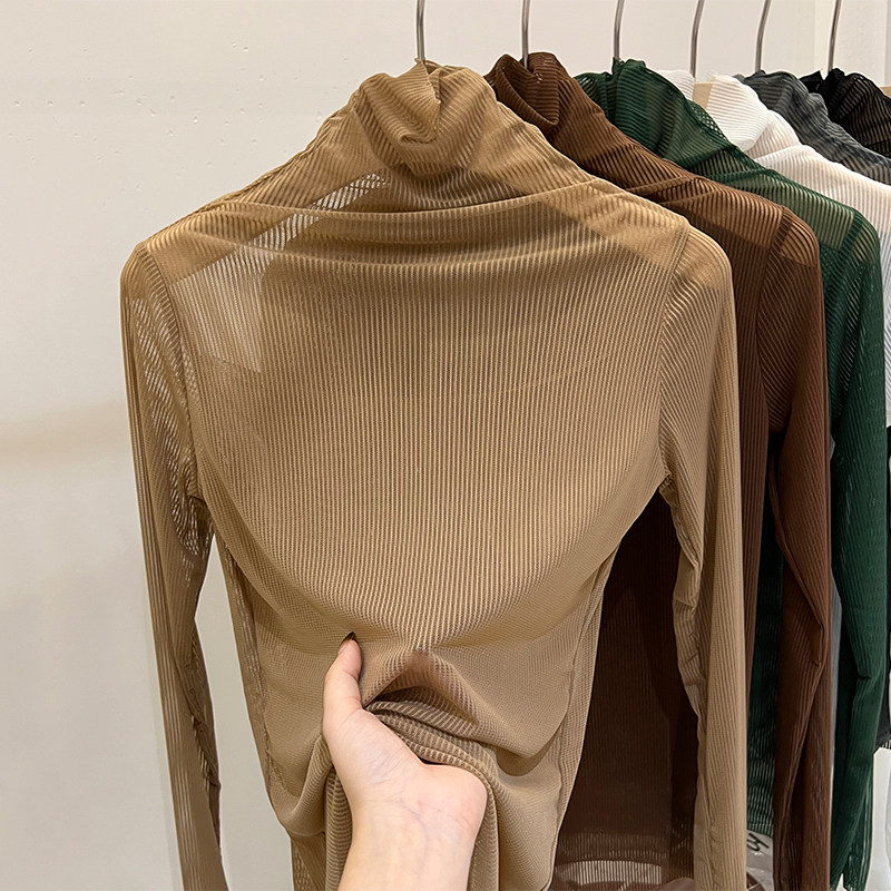 清仓捡漏专柜撤回外贸日单女装堆堆领打底衫网纱蕾丝上衣长袖t恤