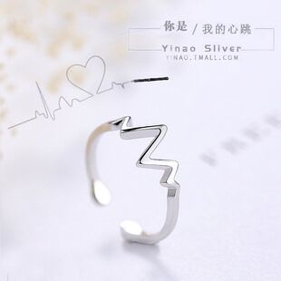 925纯银戒指女心跳心电图食指时尚日韩个性简约潮人学生尾戒小指
