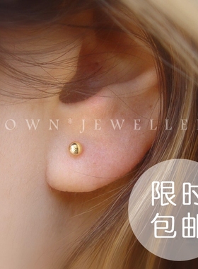 纯银迷你淑女风百搭小金珠耳钉