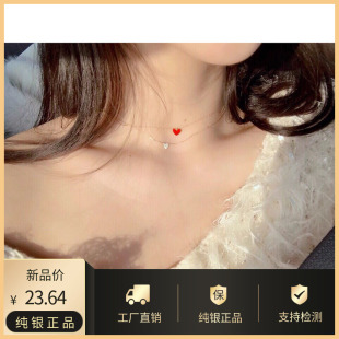 不掉色18K金包金日本小红心项链女范智乔同款心形925纯银锁骨项链