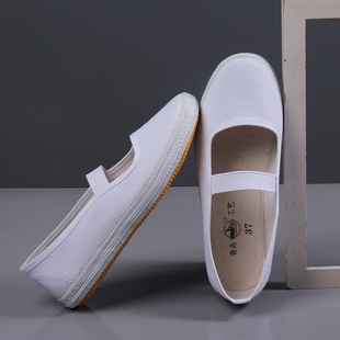 女款小白鞋休闲帆布鞋女舞蹈表演体操鞋药店护士工作鞋软底白布鞋