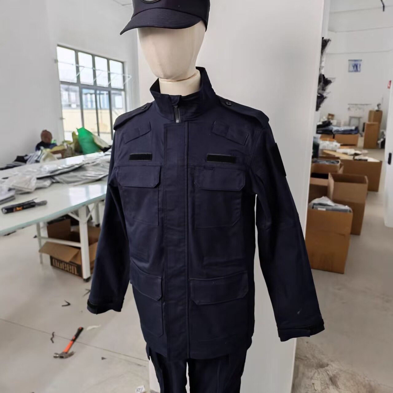 2025新多口袋勤务长袖春秋执通勤作训服藏蓝保安制服安保工装制服